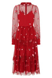 Carys Red Floral Embroidered Midi Dress
