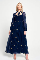 Cassia Navy Floral Embroidered Maxi Dress