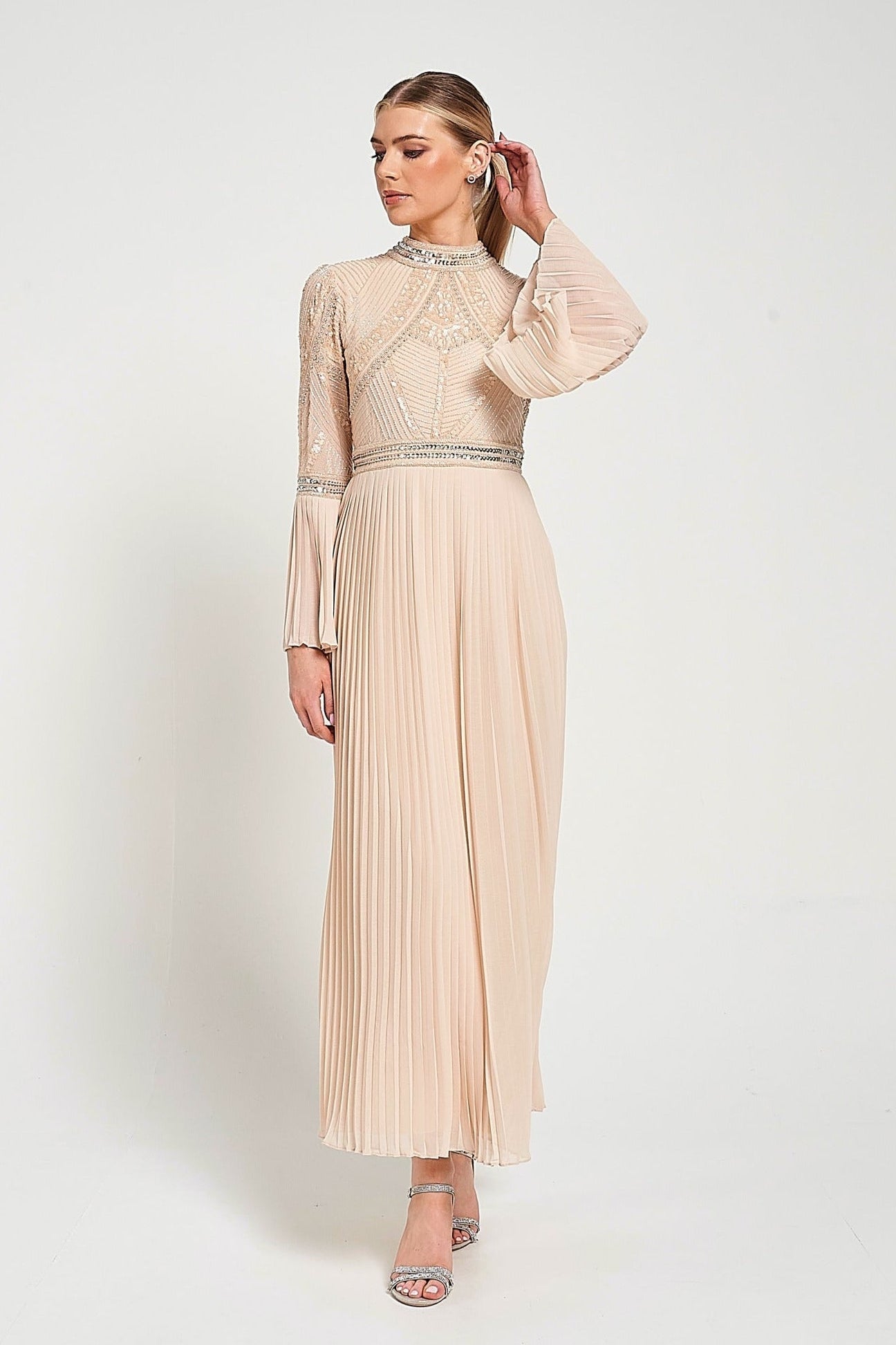 Celia Nude Embellished Maxi Dress