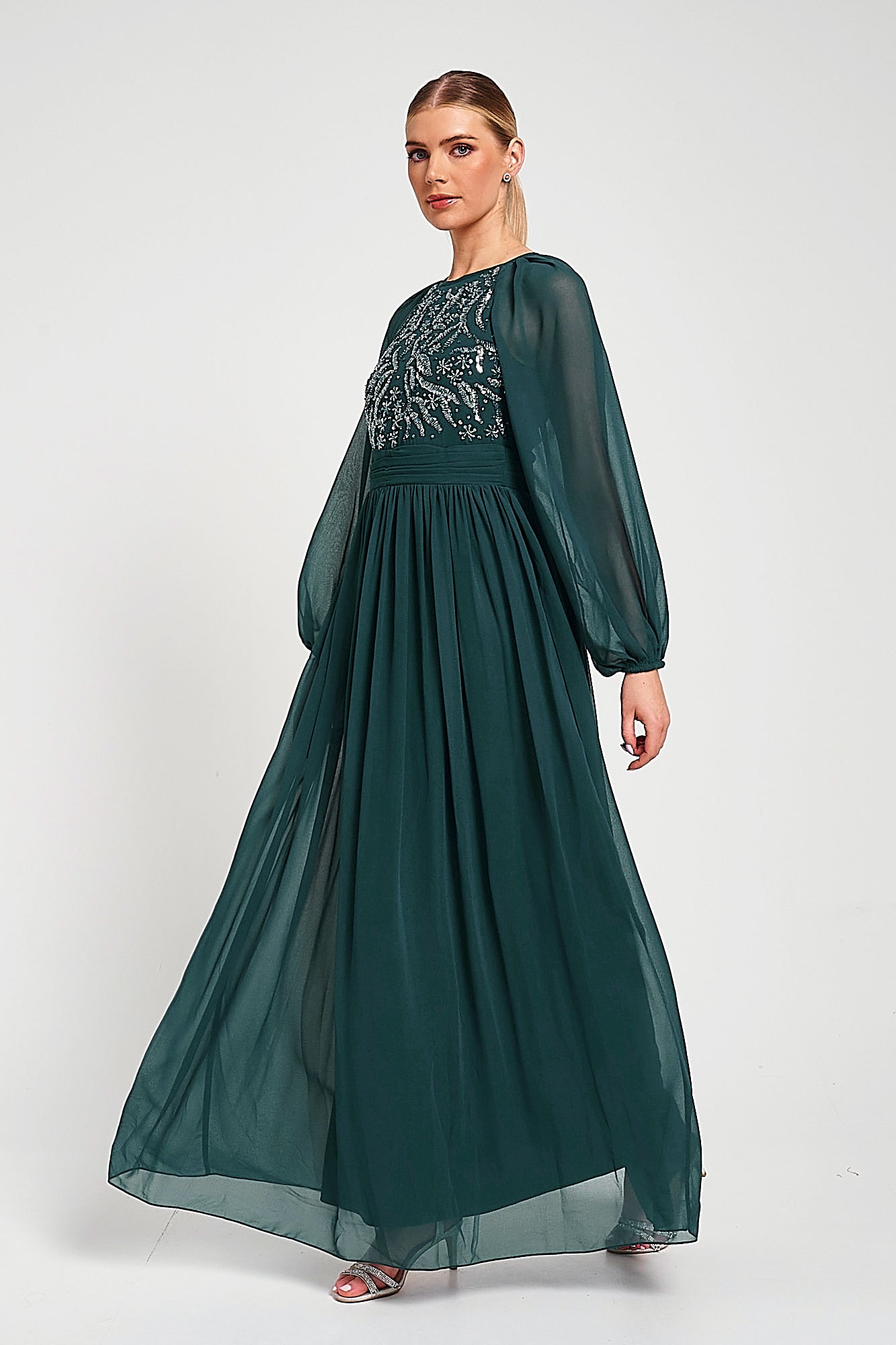 Celyn Green Embellished Maxi Dress