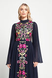 Cerelia Navy Floral Embroidered Midi Dress