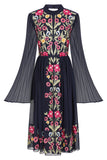 Cerelia Navy Floral Embroidered Midi Dress