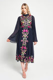 Cerelia Navy Floral Embroidered Midi Dress