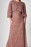 Charlotte Rose Gold Sequin Maxi Dress with Cape Detail