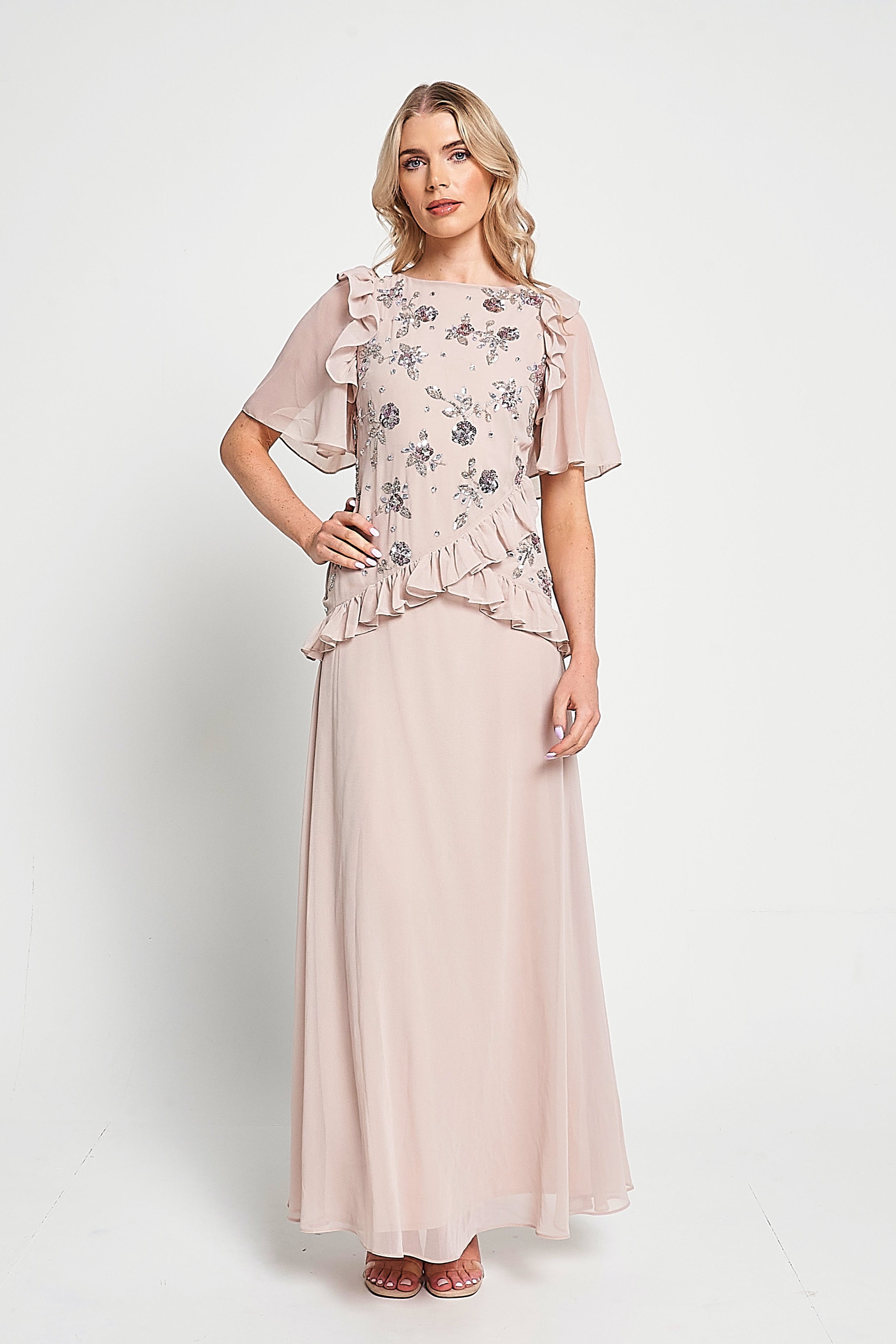 Chloe Blush Floral Embellished Maxi Dress