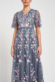 Crisanta Charcoal Floral Embroidered Maxi Dress