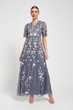 Crisanta Charcoal Floral Embroidered Maxi Dress