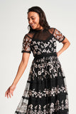 Cicely Black Floral Embroidered Midaxi Dress