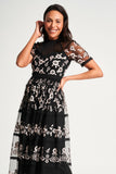 Cicely Black Floral Embroidered Midaxi Dress