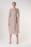 Clara Embellished Cape Sleeve Midi Dress