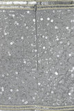 Silver embellished mini skirt with hand-applied sequins and beaded borders, high-waisted party skirt