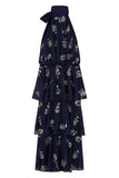 Dalia Navy Floral Embellished Tiered Midi Dress
