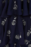 Dalia Navy Floral Embellished Tiered Midi Dress