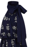 Dalia Navy Floral Embellished Tiered Midi Dress