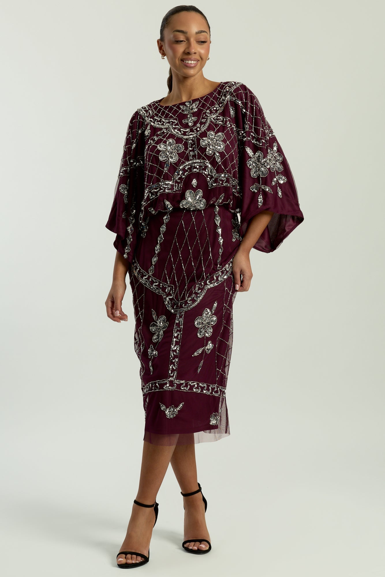 Danica Purple Embellished Midi Dress