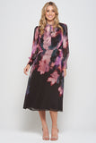 Darcy black floral print midi dress by Frock and Frill with pussybow neckline and long sleeves designed for elegant day to evening and occasion wear styling