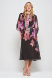 Darcy black floral print midi dress by Frock and Frill with pussybow neckline and long sleeves designed for elegant day to evening and occasion wear styling