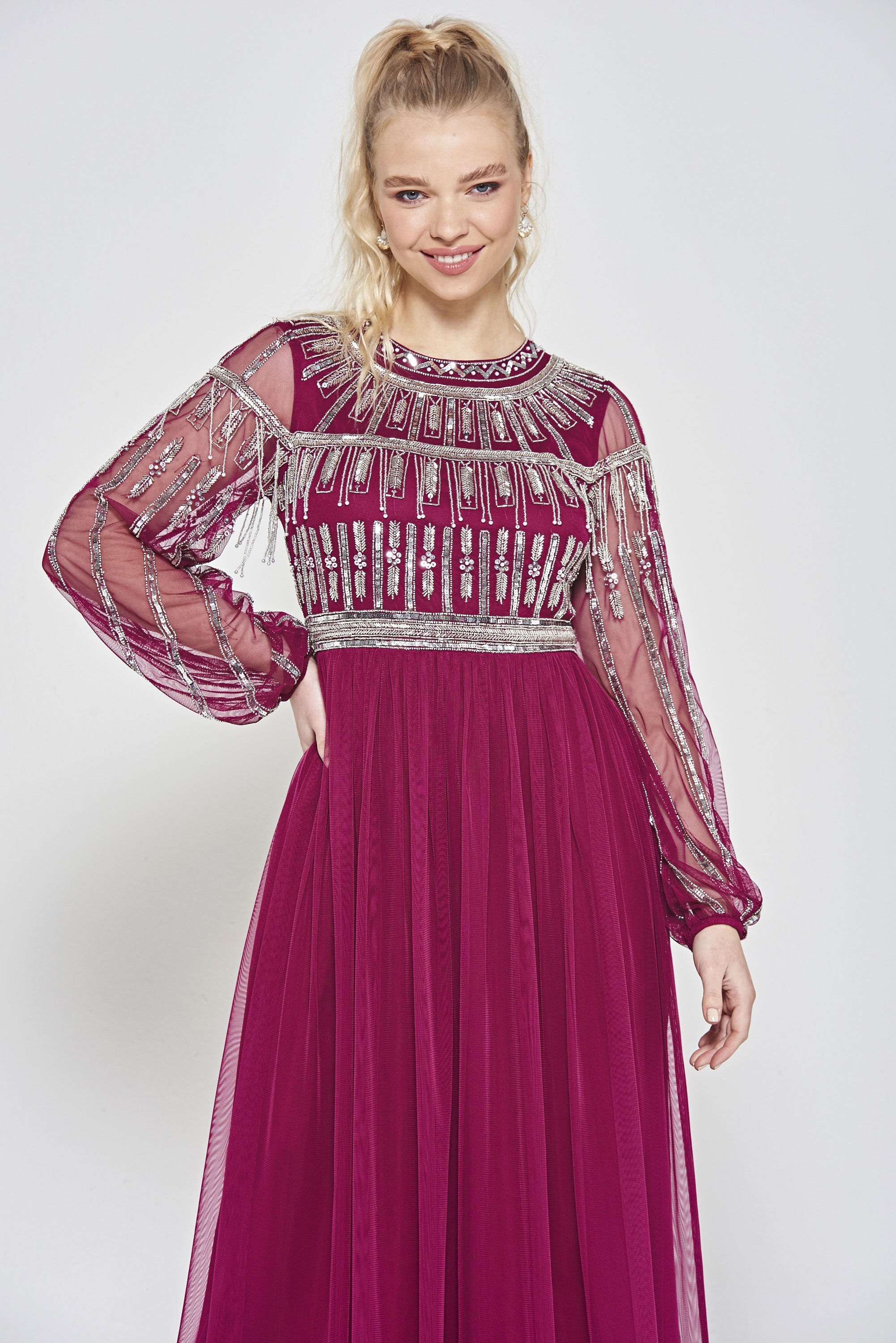 Debra Embellished Midi Dress - Purple