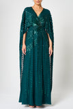 Della Teal Sequin Cape Sleeve Maxi Dress