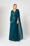 Della Teal Sequin Cape Sleeve Maxi Dress