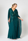 Della Teal Sequin Cape Sleeve Maxi Dress