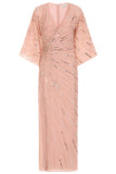 Dora blush embellished maxi dress with all-over sequin detailing and relaxed sleeves