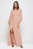 Dora blush embellished maxi dress with all-over sequin detailing and relaxed sleeves