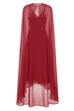 Dorothy Sequin Midi Dress with Cape - Burgundy