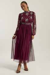 Dosia Berry Embellished Midi Dress