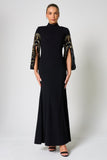 Ebba Black Maxi Dress with Embellished Sleeves