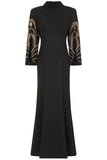 Ebba Black Maxi Dress with Embellished Sleeves