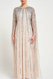 Edna Nude Sequin Cape Sleeve Maxi Dress