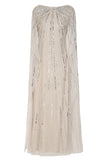 Edna Nude Sequin Cape Sleeve Maxi Dress
