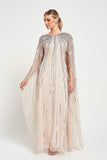 Edna Nude Sequin Cape Sleeve Maxi Dress