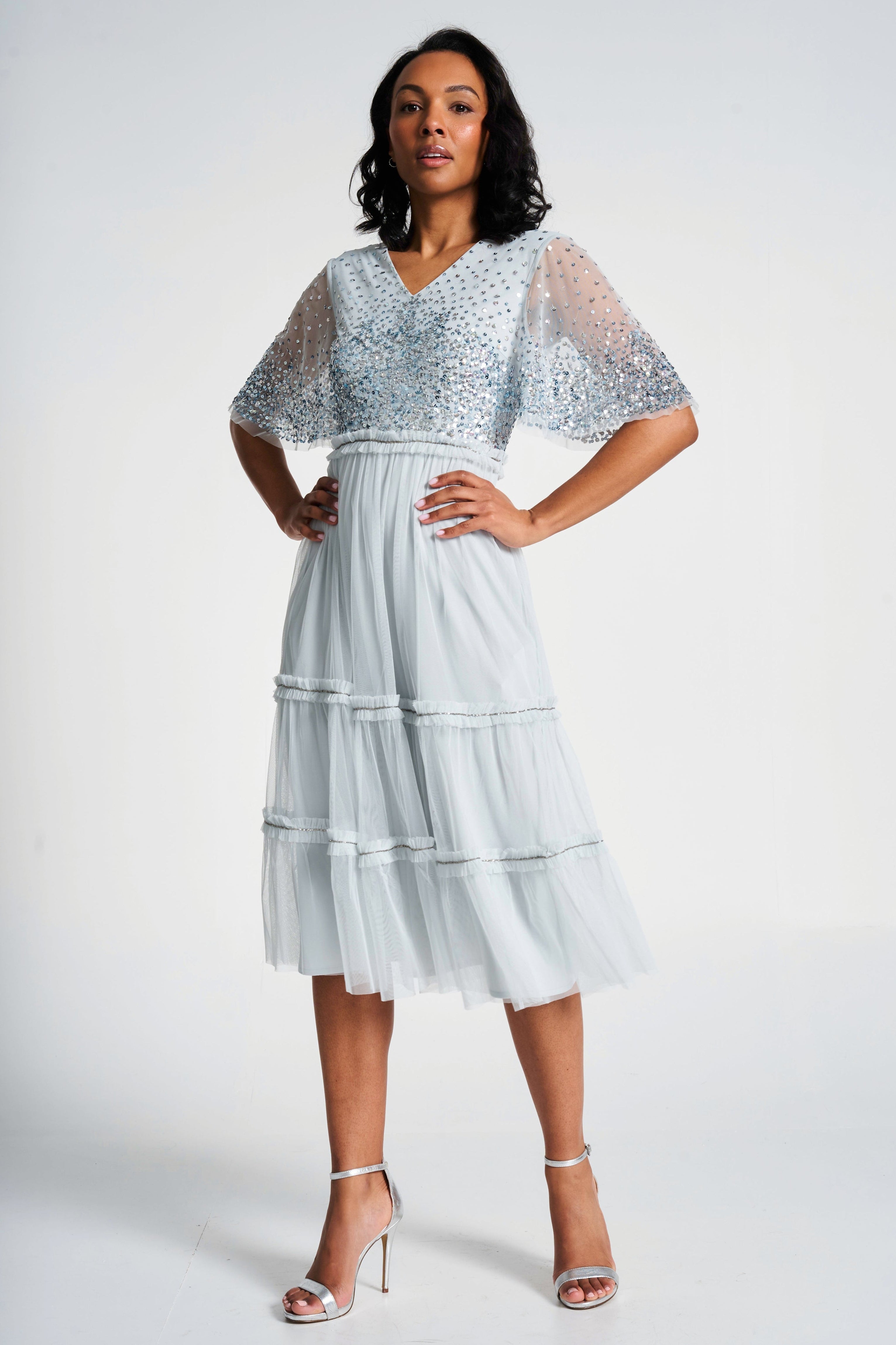 Eliza Sequin Midi Dress - Ether Blue