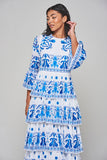Elodea White and Blue Embroidered Tiered Maxi Dress