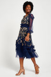 Frock & Frill Eloise navy embellished midi dress with elegant detailing