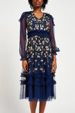Frock & Frill Eloise navy embellished midi dress with elegant detailing
