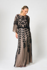 Elva Nude and Black Sequin Maxi Dress