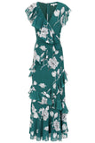 Esme Green Floral Print Frill Detail Maxi Dress