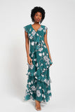 Esme Green Floral Print Frill Detail Maxi Dress