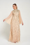 Faye Nude Gold Embellished Maxi Dress