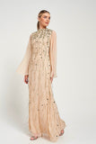 Faye Nude Gold Embellished Maxi Dress