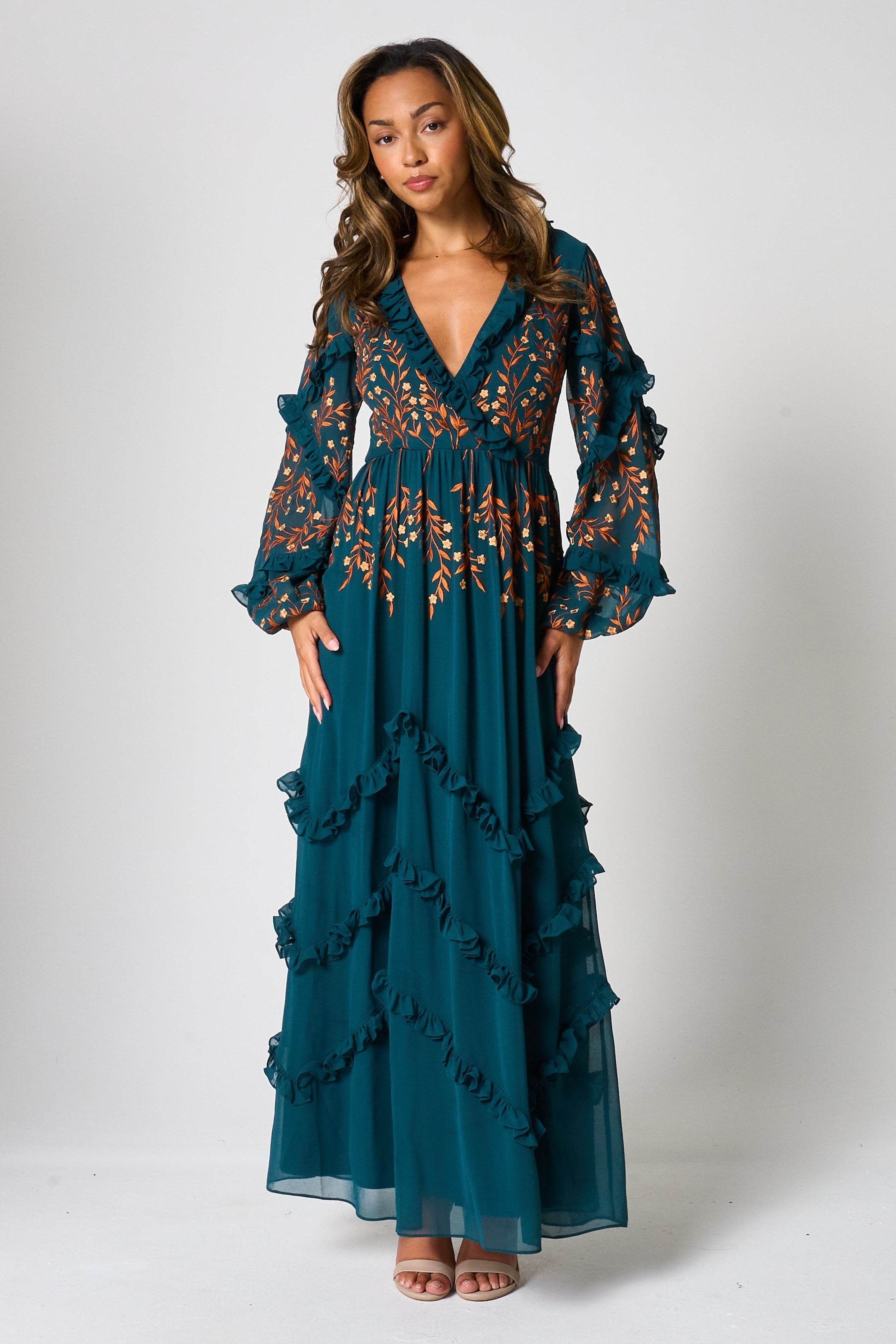 Fearne Green Embroidered Maxi Dress