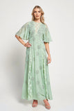 Fern Light Green Embellished Maxi Dress with Lace Panels