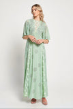 Fern Light Green Embellished Maxi Dress with Lace Panels
