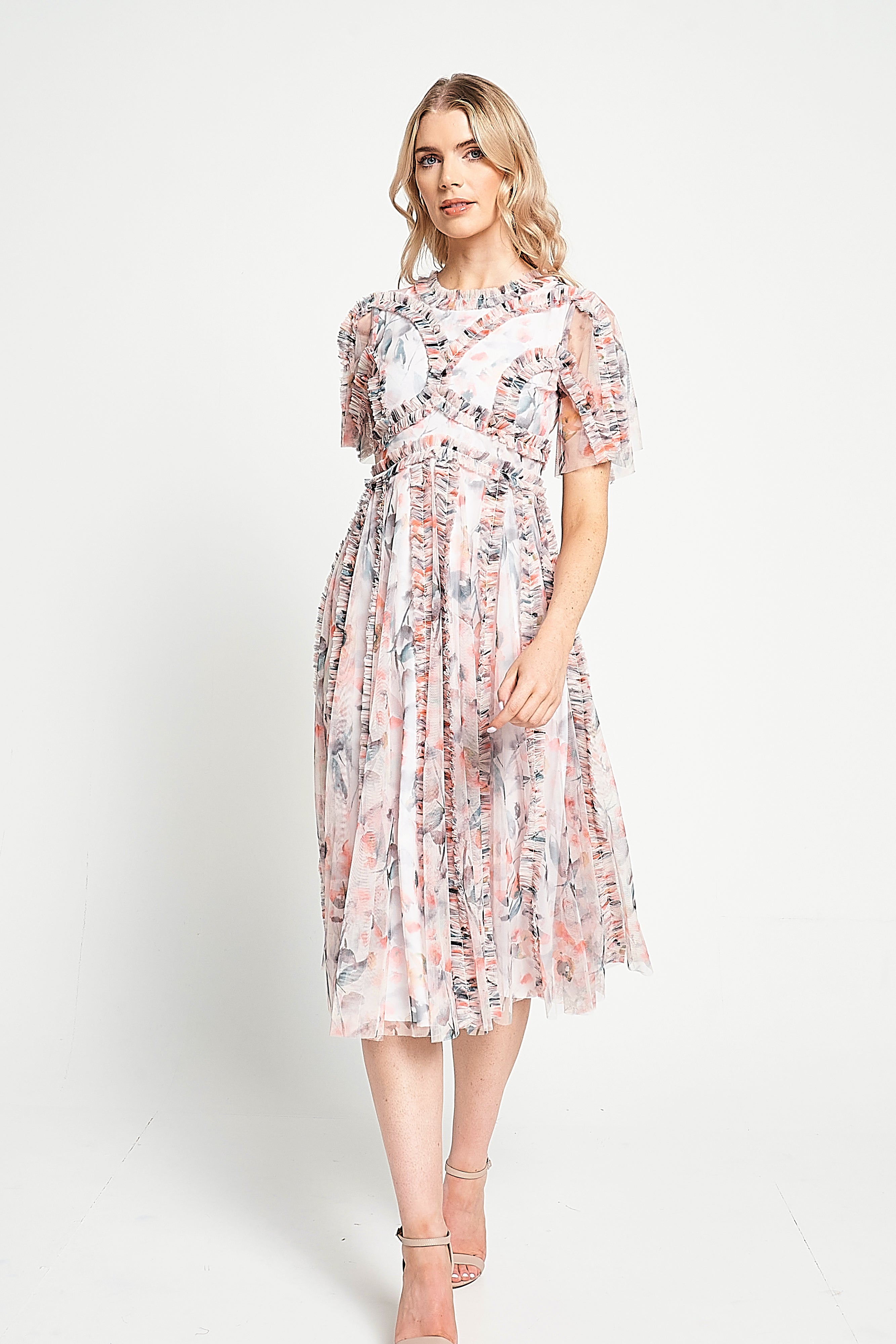 Florentina Floral Print Ruffled Midi Dress - Cream