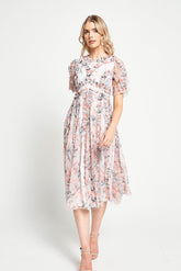 Florentina Floral Print Ruffled Midi Dress - Cream