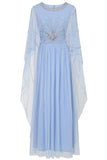 Frances Blue Sequin Cape Sleeve Maxi Dress