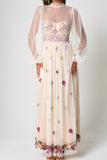 Gaia Champagne Floral Embroidered Maxi Dress